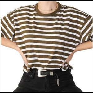 Topshop Striped Boxy Shirt Olive Green